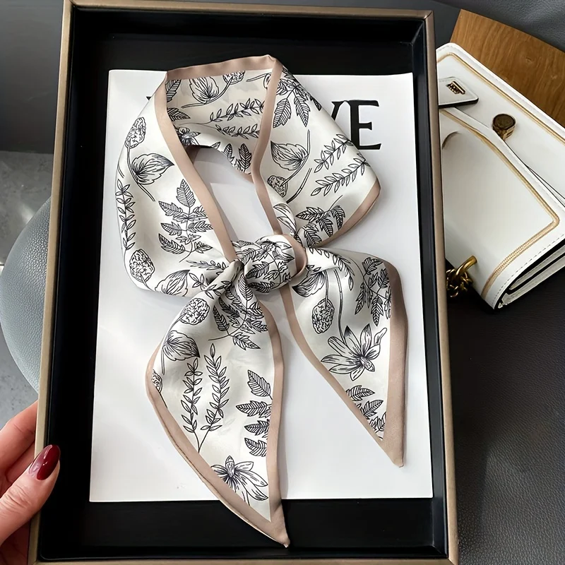 Spring /Summer New Long Printed Silk Scarf Women Luxurious Foulard Satin Hairband Lazy Hijab Versatile Neckchief