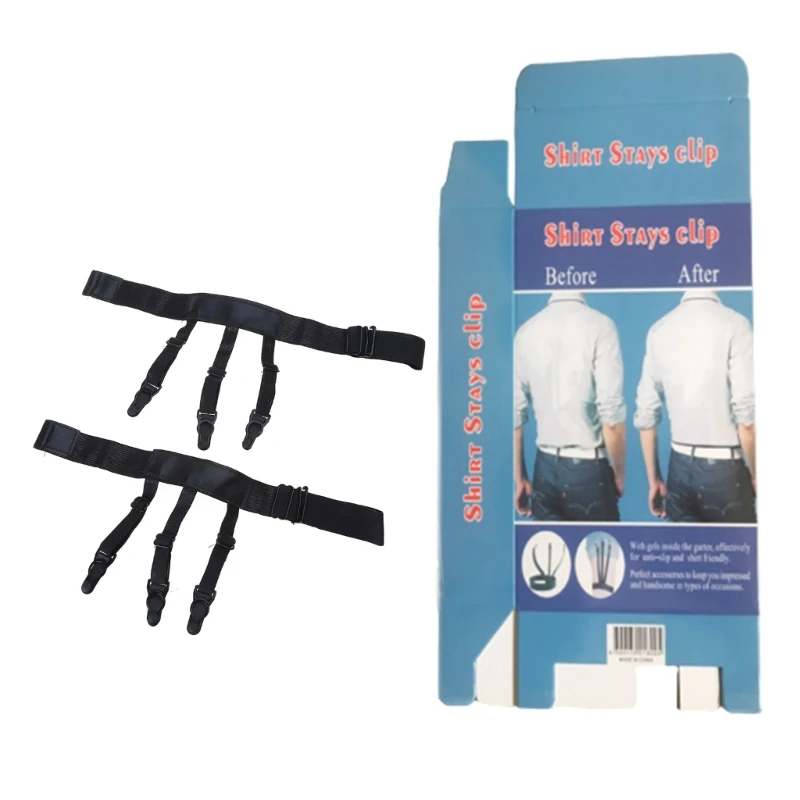 1 Pair Men Shirt Stay Belt with Non-slip Locking Clips Adjustable Lock Shirts Tuckers Leg Thigh Suspender Garters Strap