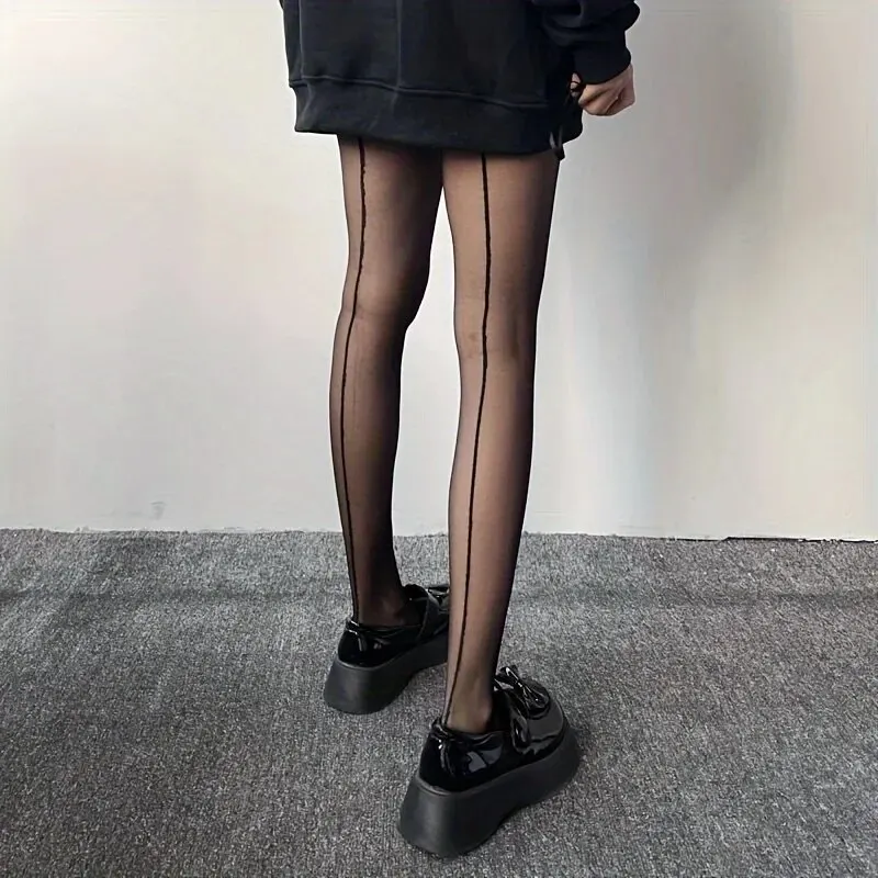 1 Pack Elastic Black Pantyhose, High Waist Semi-Sheer Footed Pantyhose, Women's Stockings & Hosiery