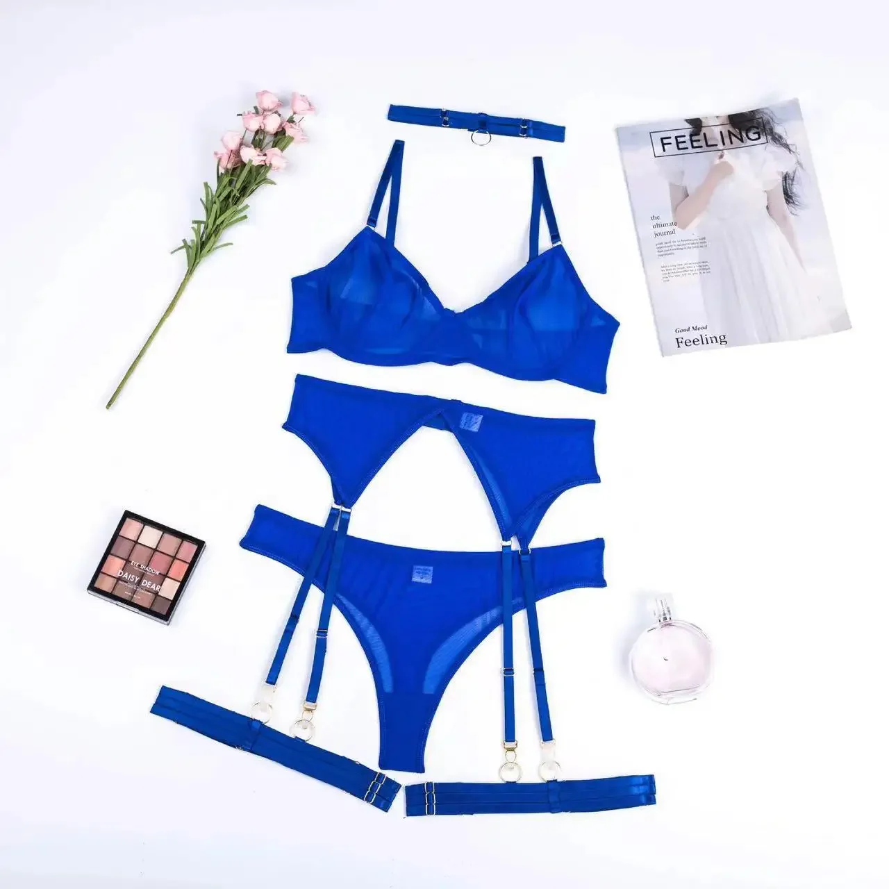Toucheart Sexy Erotic Lingerie Underwear Bra Garters Brief Sets Women Transparent Lace Seamless Mesh Patchwork Underwear Suit
