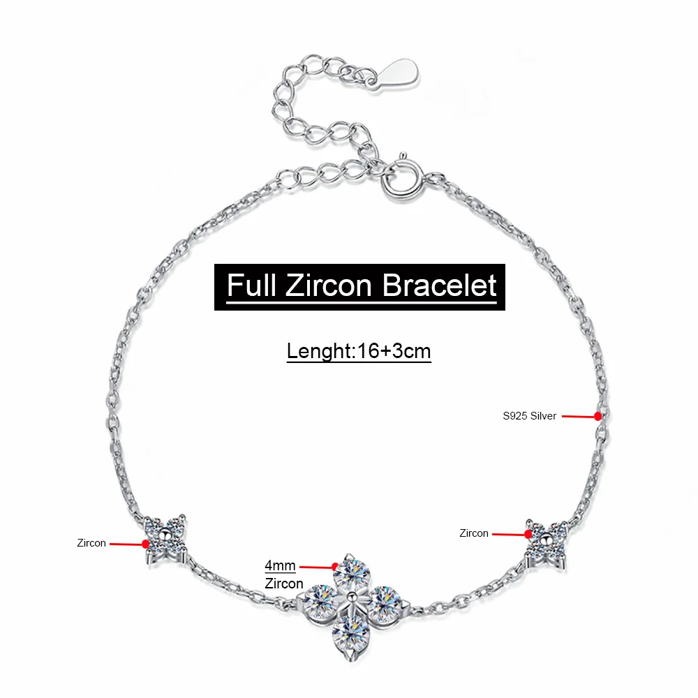 Serenty Day 1.2cttw 4 Stone Real D Color 4mm Full Moissanite Necklace For Women Gift S925 Sterling Silver Plate 18K Fine Jewelry