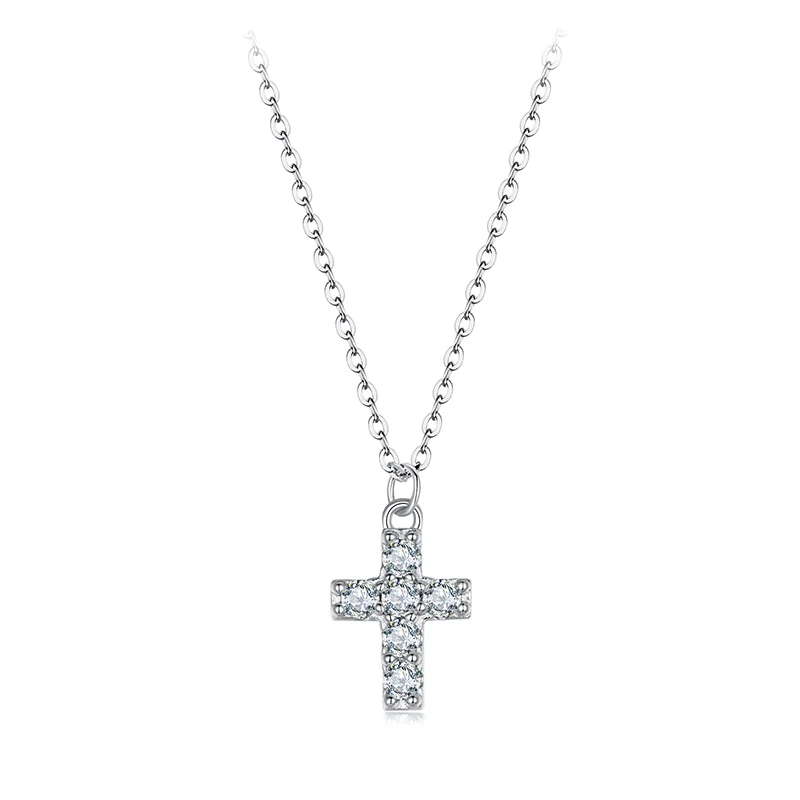 BAMOER White Gold Plated Moissanite Cross Necklace for Women, 925 Sterling Silver Small Religious Faith Cross Necklace Xmas Gift