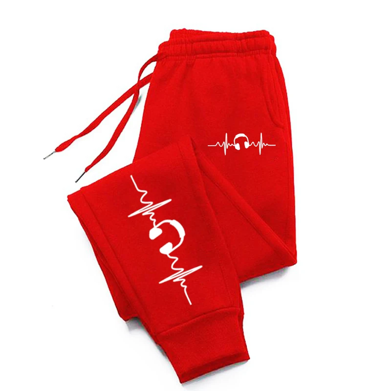 Autumn Woman Man Sweatpants Ecg Earphone Music Print Tracksuit Loose Casual Warm Couple Pants Pocket Drawstring Sportswear