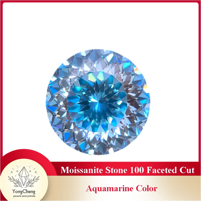 Moissanite Stone 100 Faceted Cut Aquamarine Color DIY Charms Shiny Ring Necklace Earrings Main Materials with GRA Certificate