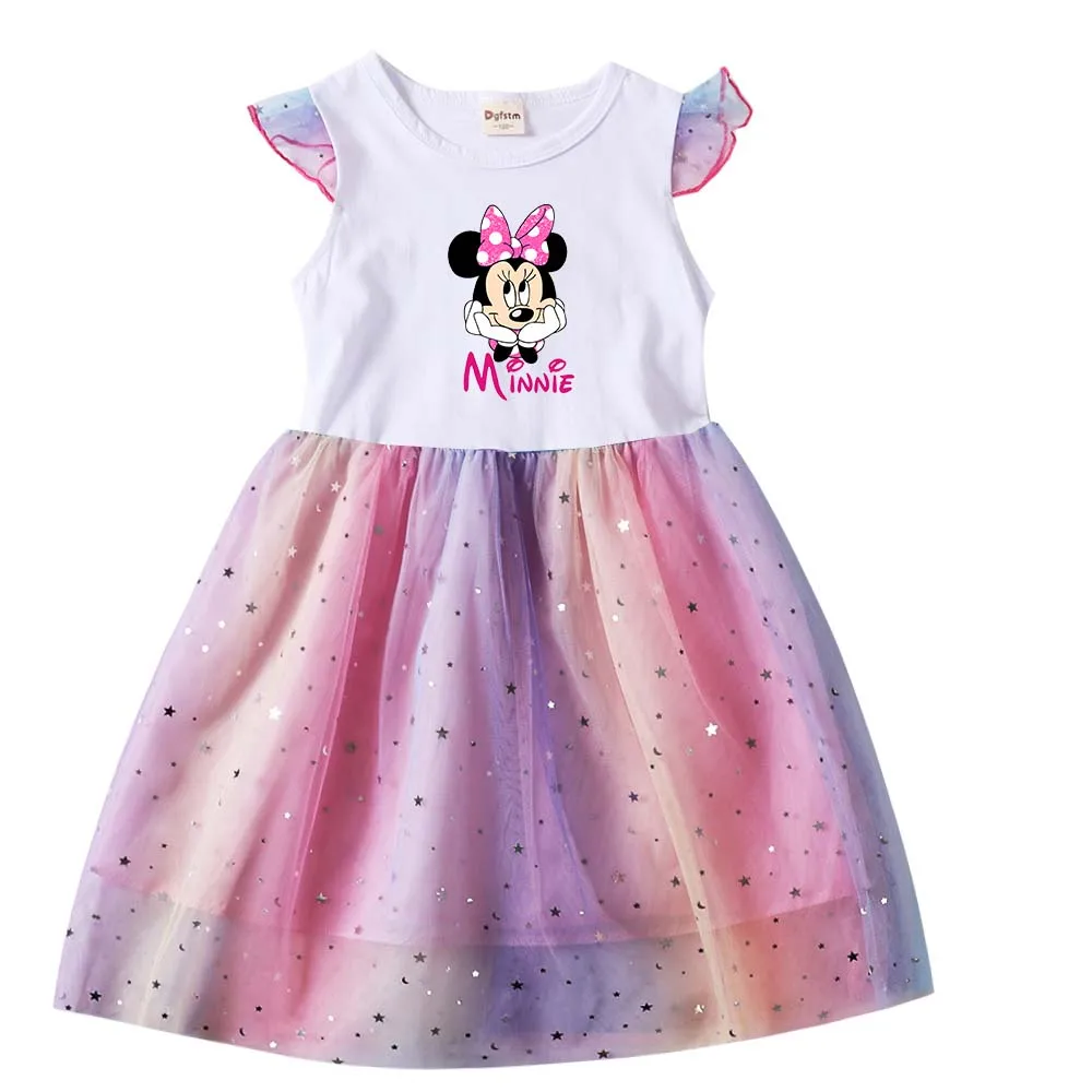 Mickey Minnie Mouse Toddler Children Prom Mesh Dresses Summer Kids Dresses for Girls Cartoon Short Sleeve Princess Dress