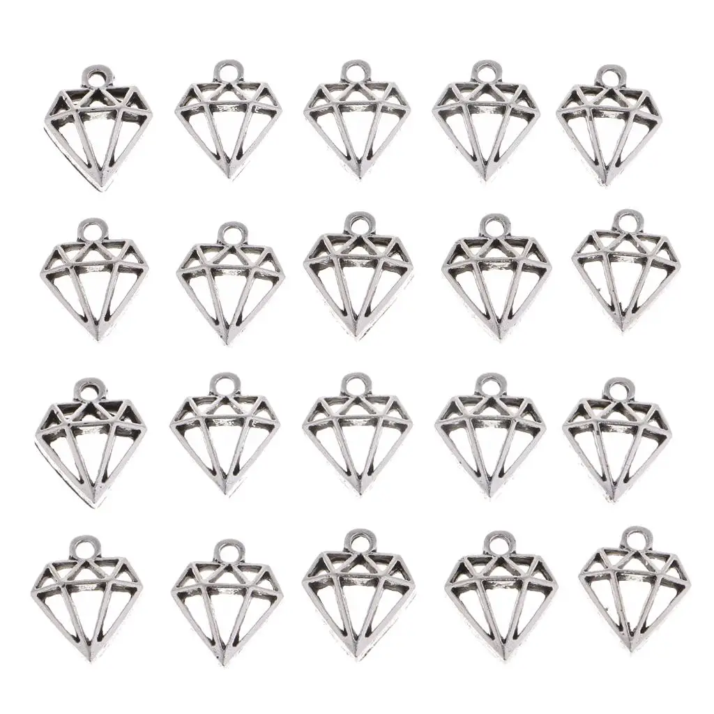20 Pieces Tibetan Silver Alloy Diamond Shaped Charms Pendants Jewelry Making