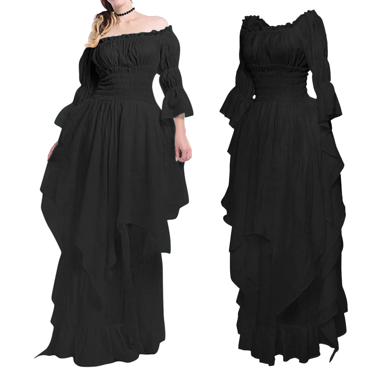 Vintage Medieval Dress Victorian Renaissance Gothic Dress Women Cosplay Halloween Costume Prom Ruffle Princess Gown PlusSize 5XL