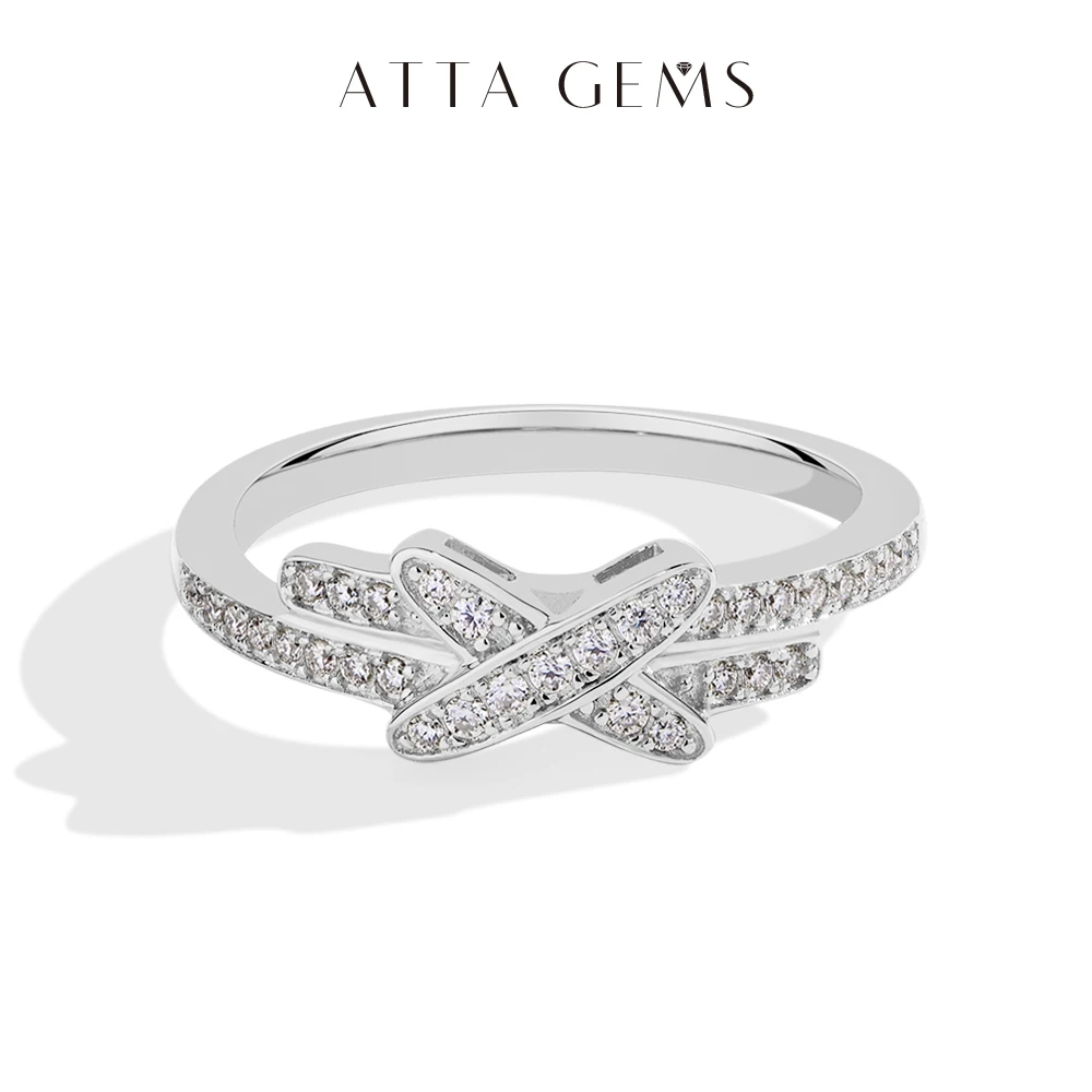 ATTAGEMS Cross Moissanite Rings for Women D Color VVS1 Lab Diamond S925 Silver 18K White Gold Plated Engagement Wedding Jewelry