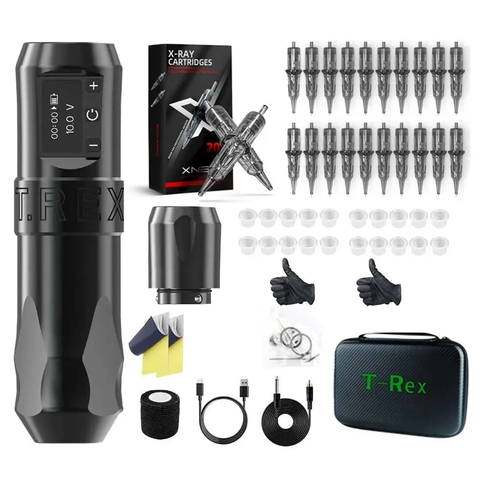 T-Rex Wireless Tattoo Machine Kit Rotaty Battery Pen With Portable Power Pack 1800mAh  Cartridge Needles RL RM Tattoo Supplies