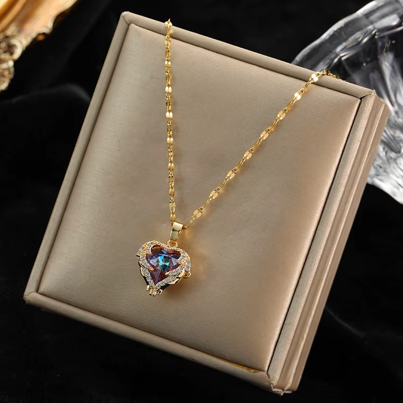 EILIECK 316L Stainless Steel Simple Heart Love Zircon Pendant Necklace For Women New Exquisite Neck Chain Jewelry Gift Collar
