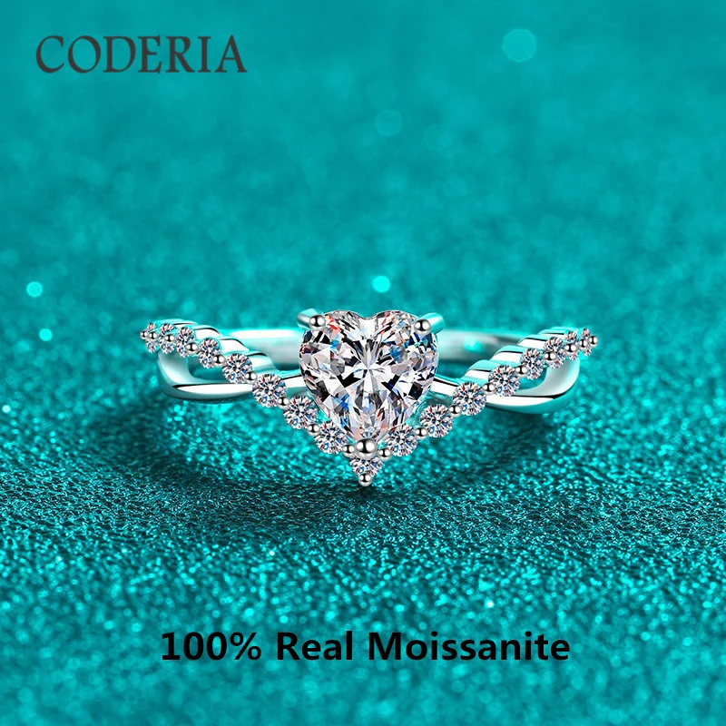 100% Real Moissanite Ring Excellent Heart Cut 1CT Plated Pt950 Platinum Rings Mother's Day Luxury Sterling Silver Jewelry