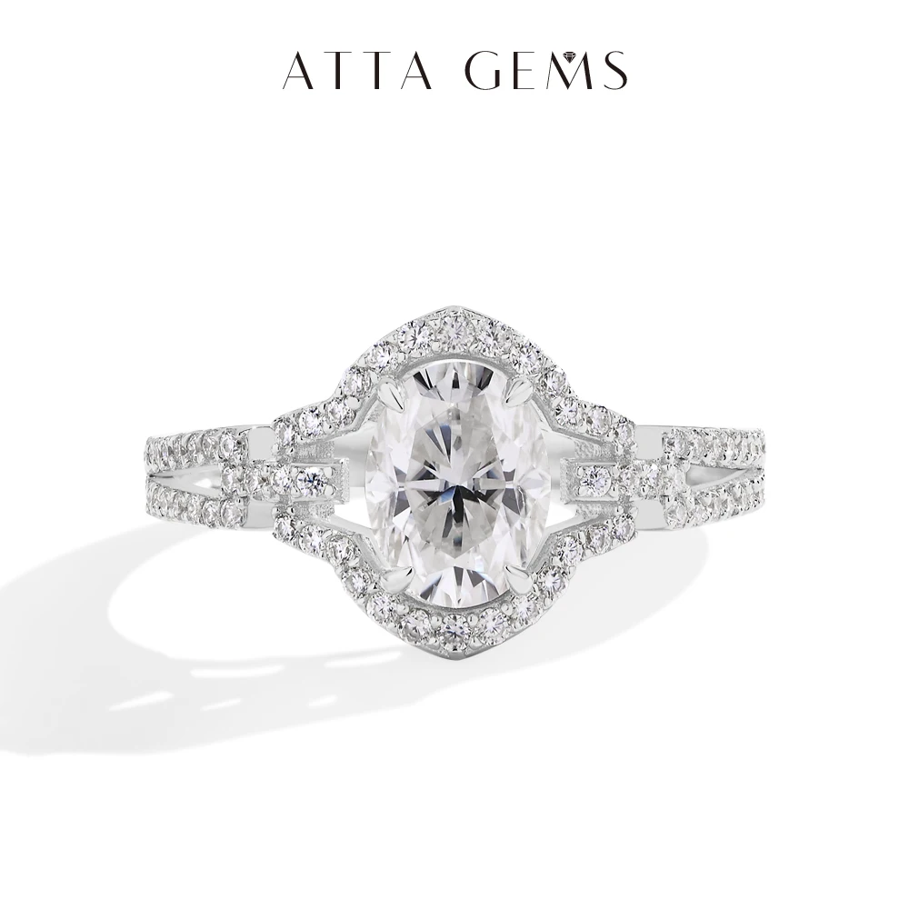 ATTAGEMS Real S925 Sterling Silver Moissanite Ring for Women 1.5CT Oval Cut Lab Diamond Luxury Handmade Engagement Bride Jewelry