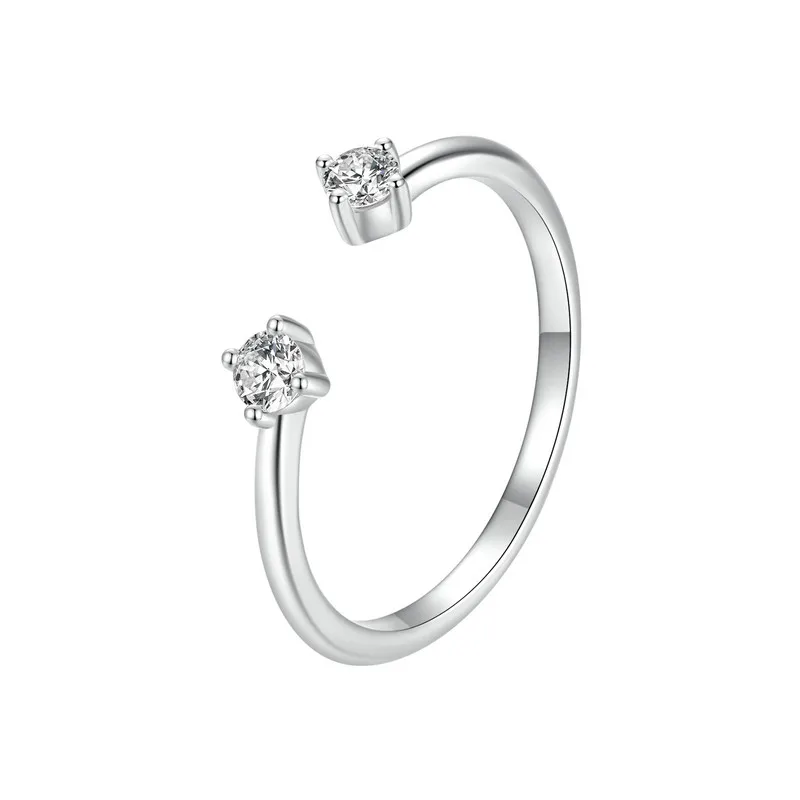 BAMOER 0.1CT Moissanite White Gold Plated Adjustable Ring 925 Sterling Silver Exquisite Open Ring for Women Fine Jewelry Gift