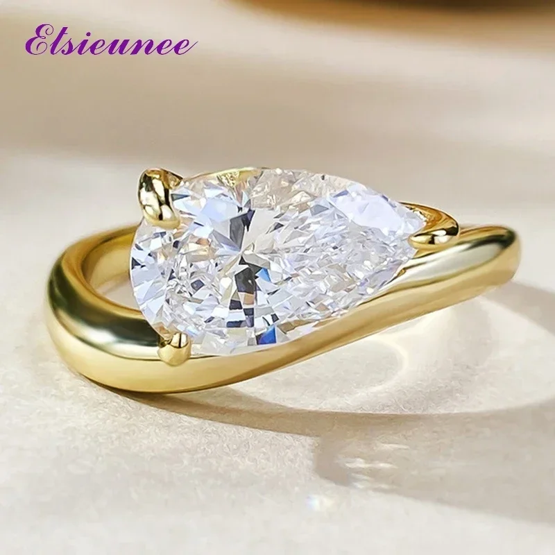 Pear Cut 925 Sterling Silver 7*11MM 2ct Lab Sapphire Diamond Solitaire Ring for Woman Gold Plated Wedding Party Fine Jewelry