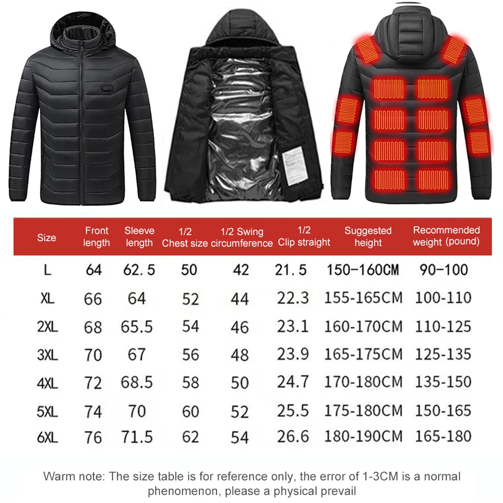 21 Areas Heated Jacket Men Women USB Electric Heating Jackets Winter Motorcycle Jacket Winter Thermal Warm Clothes Plus Size