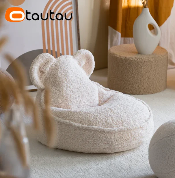 OTAUTAU Cute Kids Bean Bag Cover Without Filler for Children Thick Soft Faux Cashmere Fleece Beanbag Pouf Lazy Puff Chair SF157
