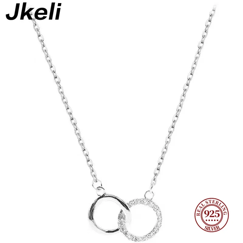 Jkeli  New Korean Style 925 Sterling Silver Necklace Circle Diamond Cute Fashion Necklace Ladies Valentine's Day Birthday Gift