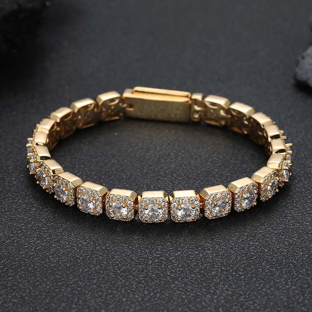 Hip Hop Jewelry 7mm Iced Tennis Chain Long Clasp Necklace Bling Zircon Cluster Diamond Gold Plated Choker For Women DropShipping