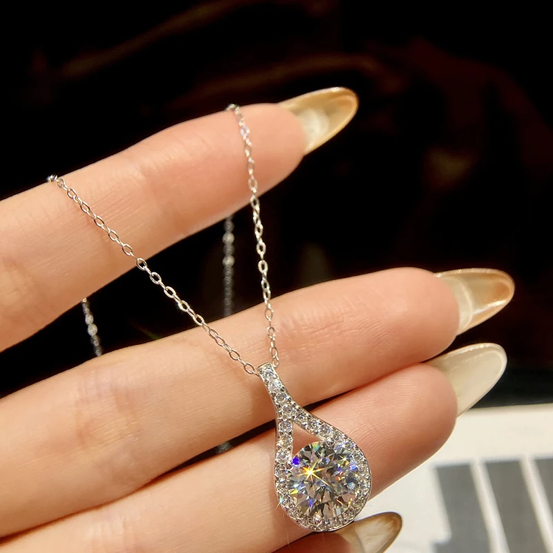 DWJ 3-5CT Brilliant Water Drop Real Moissanite Diamond Pendant Necklace For Women Real 925 Sterling Silver Wedding Fine Jewelry