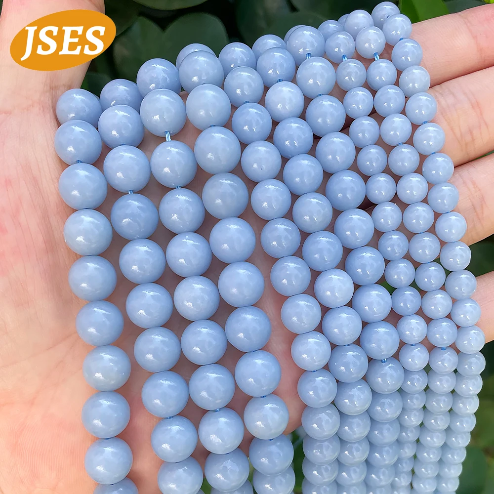 AA Natural Blue Angelite 6/8/10mm Smooth Round Loose Gemstone Beads for Jewelry Making Bracelet Necklace Charms DIY Accessories