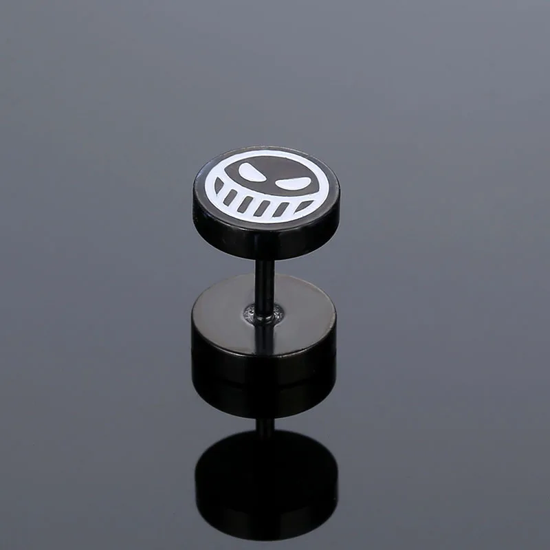 Anime One Piece Earrings Portgas  D  Ace Cosplay Retro Titanium Steel Smiling Face Earrings for Men and Women Jewelry Toy Gift