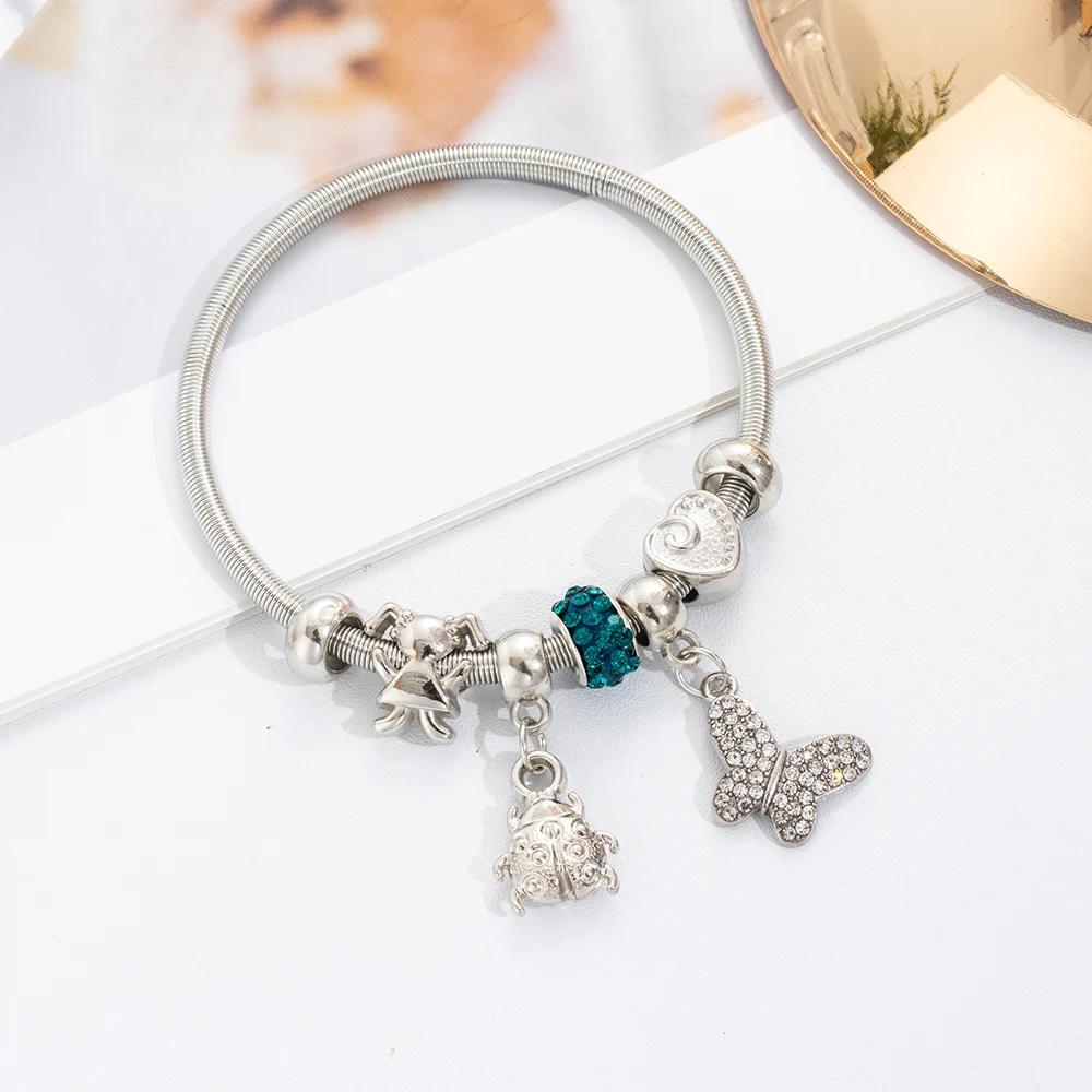 Pan's Animal Element Beetle Pendant Water Diamond Butterfly Pendant Bracelet Spring Elastic Bracelet Summer Exquisite Gift