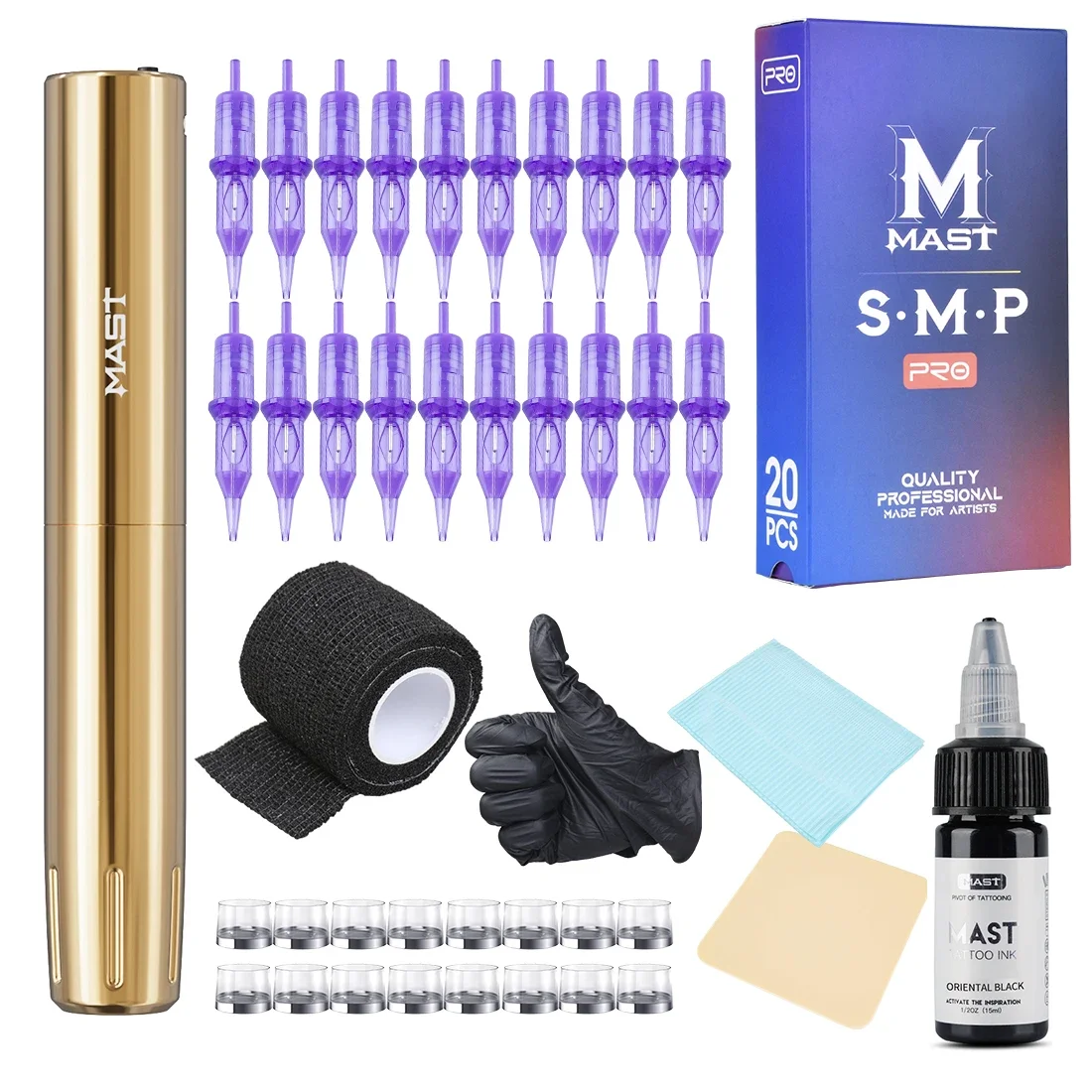 Mast Tattoo Tour Y22 Wireless Tattoo Machine Kit with Permanent Cartridges Ink Set SMP Dot Work