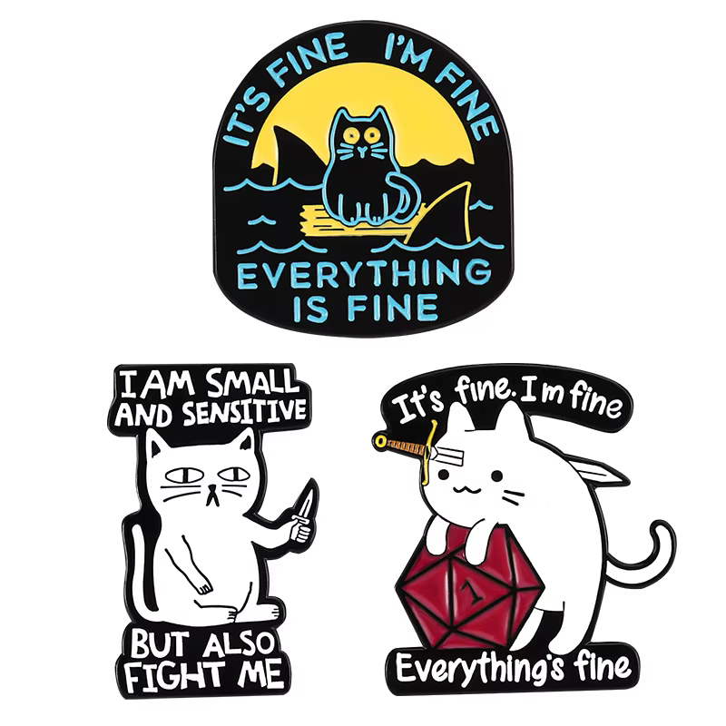 Cartoon Game Dice Cat Enamel Pins I am Small and Sensitive Lapel Pin Sweater Hat Backpack Accessories Woman Brooch Collar Badge