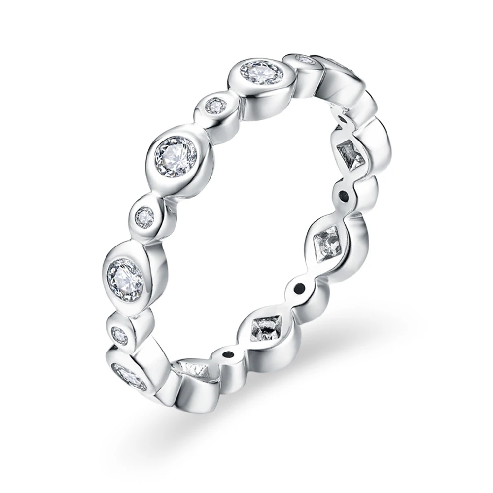ATTAGEMS Solid S925 Sliver Eternity Moissanite Rings for Women D VVS1 Diamond Wedding Band Stackble Ring Luxury Fine Jewelry