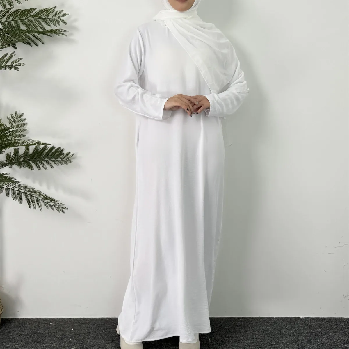 Women Long Dresses Ramadan Solid Crew Neck Kaftan,Elegant Long Sleeve Muslim Abaya Loose Maxi Dress,Women's Clothing