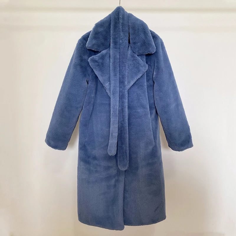 blue fur coat