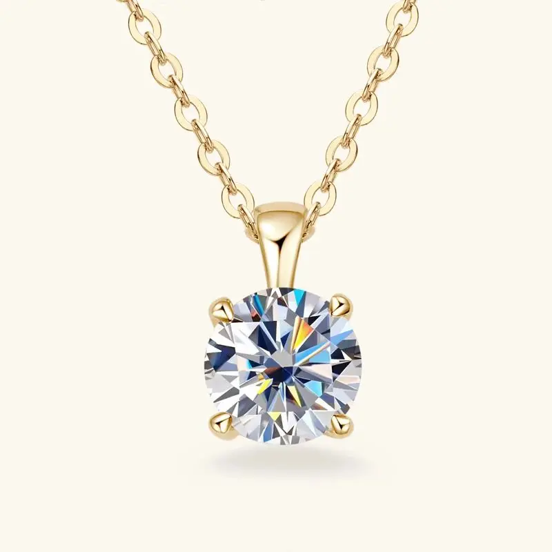 6.5mm 1.0 Carat D Moissanite Solitaire Drop Necklaces 18k Gold Plated Pendant Original Real 925 Silver Chain Jewelry for Women