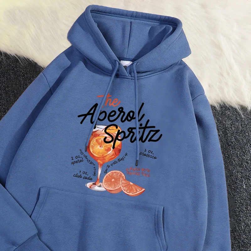 Winter Womans Hoodie The Aperol Spritz Retro Cocktail Printing Sweatshirt Loose Pocket Warm Fleece Pullover Kawaii Sportswear