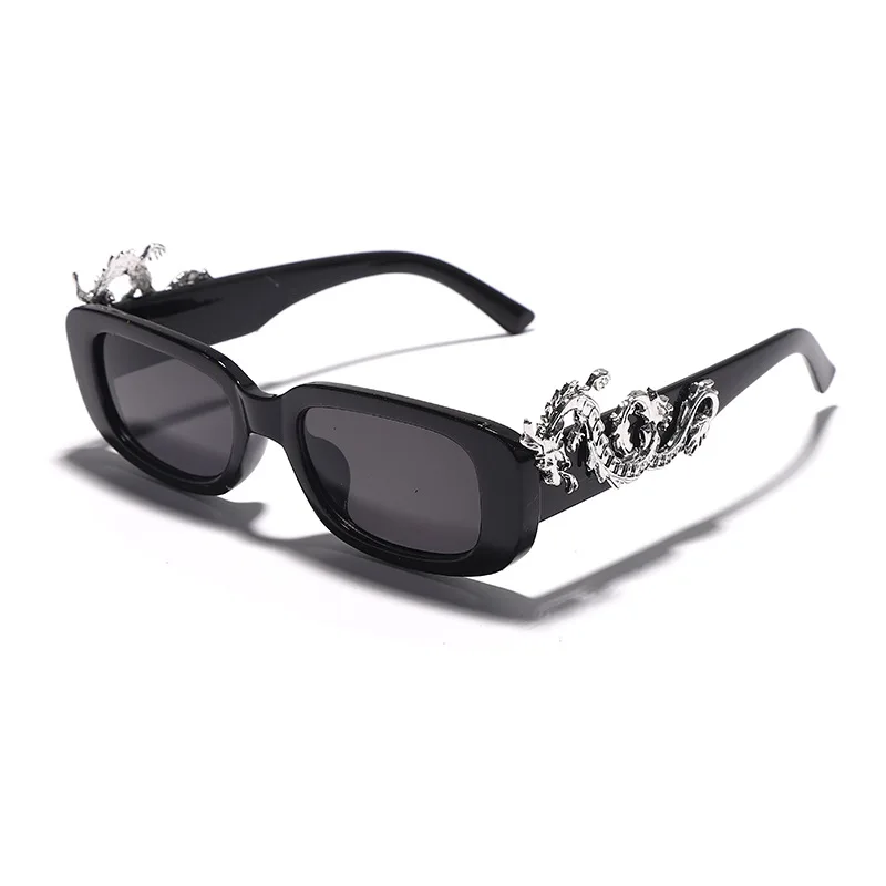 Fashionable Small Frame Oval Diamond Studded Pair Of Dragon Sunglasses, Retro Personalized Trendy Punk Style Sunglasses
