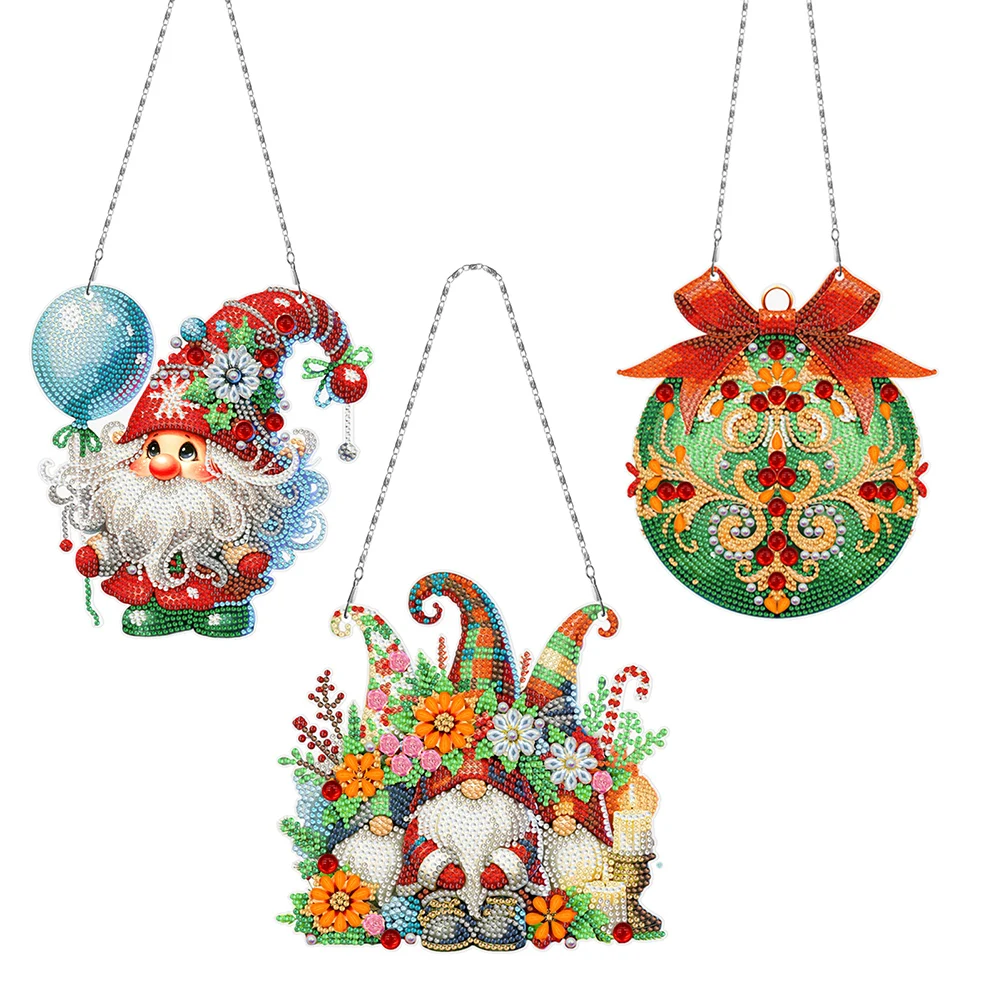 3Pcs Acrylic Christmas Goblin Diamond Painting Hanging Pendant 5D DIY Diamond Painting Dots Pendant DIY Diamond Art Pendant Kit