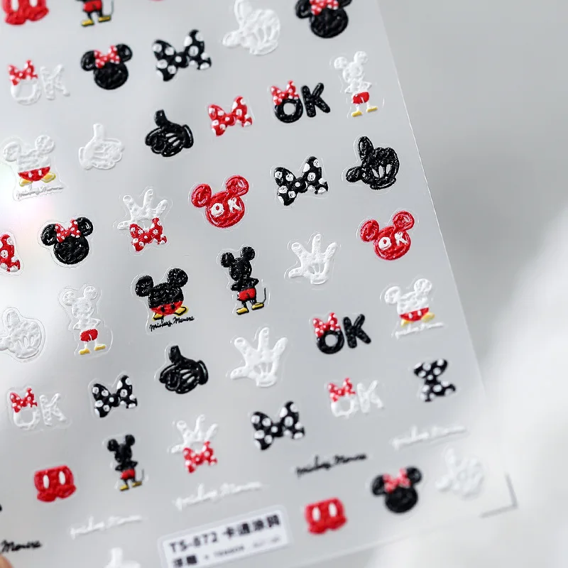 Disney Anime Frozen Elsa Anna Nail Stickers Nail Art Decoration Stitch Mickey 5D Embossed Stickers Nail Decals Nail Art Supplies