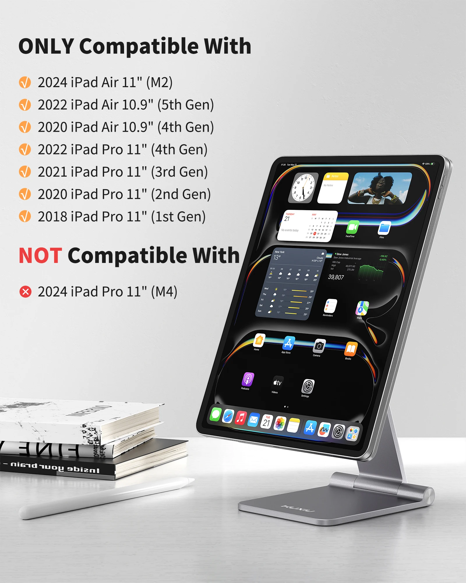 KUXIU Foldable Magnetic Charging Stand For iPad Air 11/13 M2(2024),iPad Pro 11 inch 1st/2nd/3rd,12.9inch 3rd/4th/5th,Desk Stand