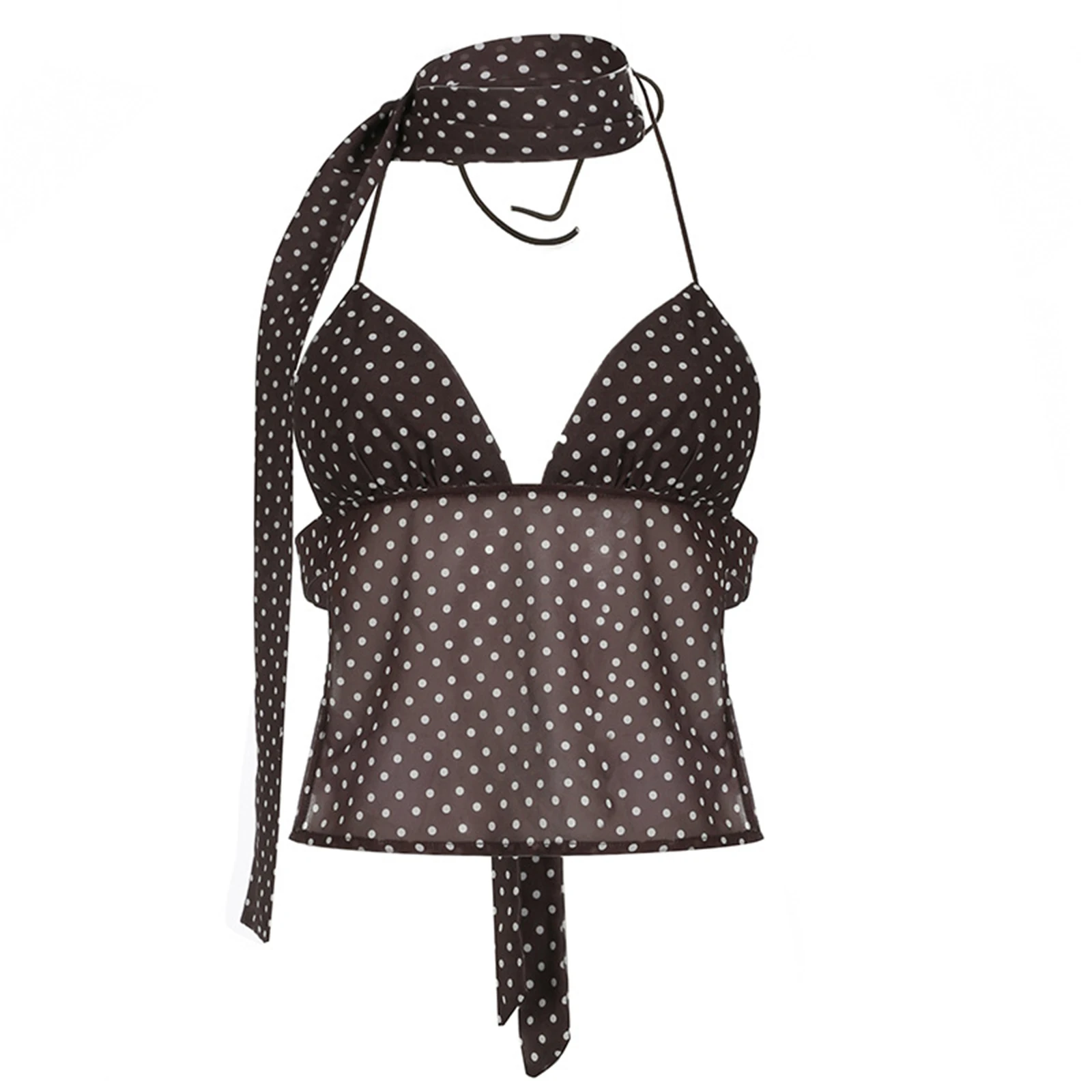 Gaono Women Sexy Camisole Top Sleeveless Backless V-Neck Polka Dot Print Tank Top Y2k Coquette Halter Neck Cami Crop Top