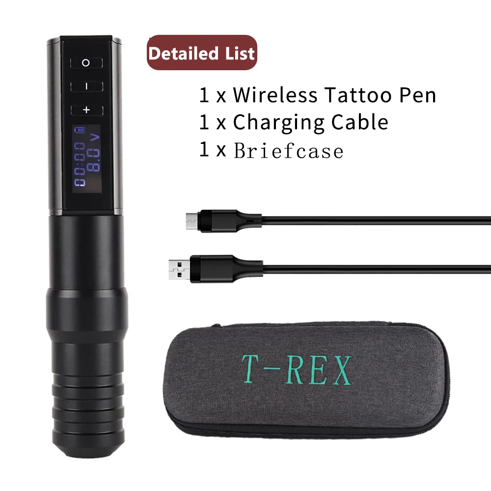 T-Rex Ambition Professional Wireless Tattoo Machine Kit Pen  With Portable Power Coreless Motor Digital LED Display For Body Art
