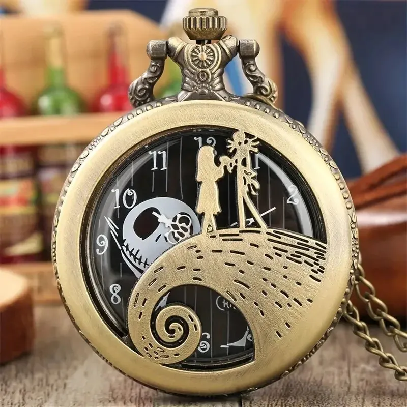 Fashion Lovers Skeleton Quarzt Pocket Watch with Chain Necklace Vintage Quartz Pendant Watches Clock Chain Mens Women