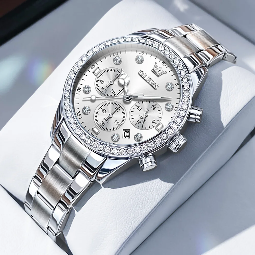 NEW OLEVS Diamond Women Watch Silver Blue Ladies Wrist Watches Luxury Brand Rhinestone Womens Bracelet Watches Female Relogio