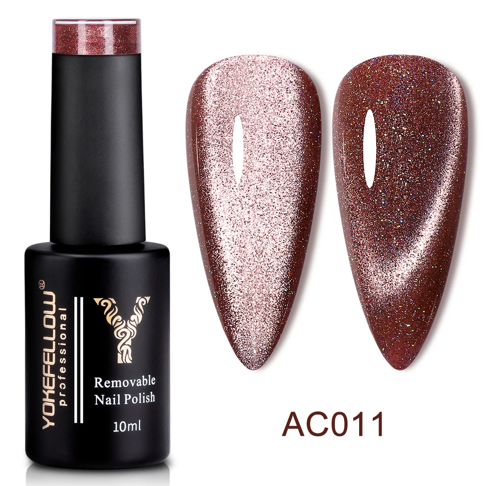 YOKEFELLOW 10ml Double Light 9D Cat Magnetic Gel Nail Polish Glitter Rainbow Semi Permanent Soak Off Nail Art UV Gel Varnish