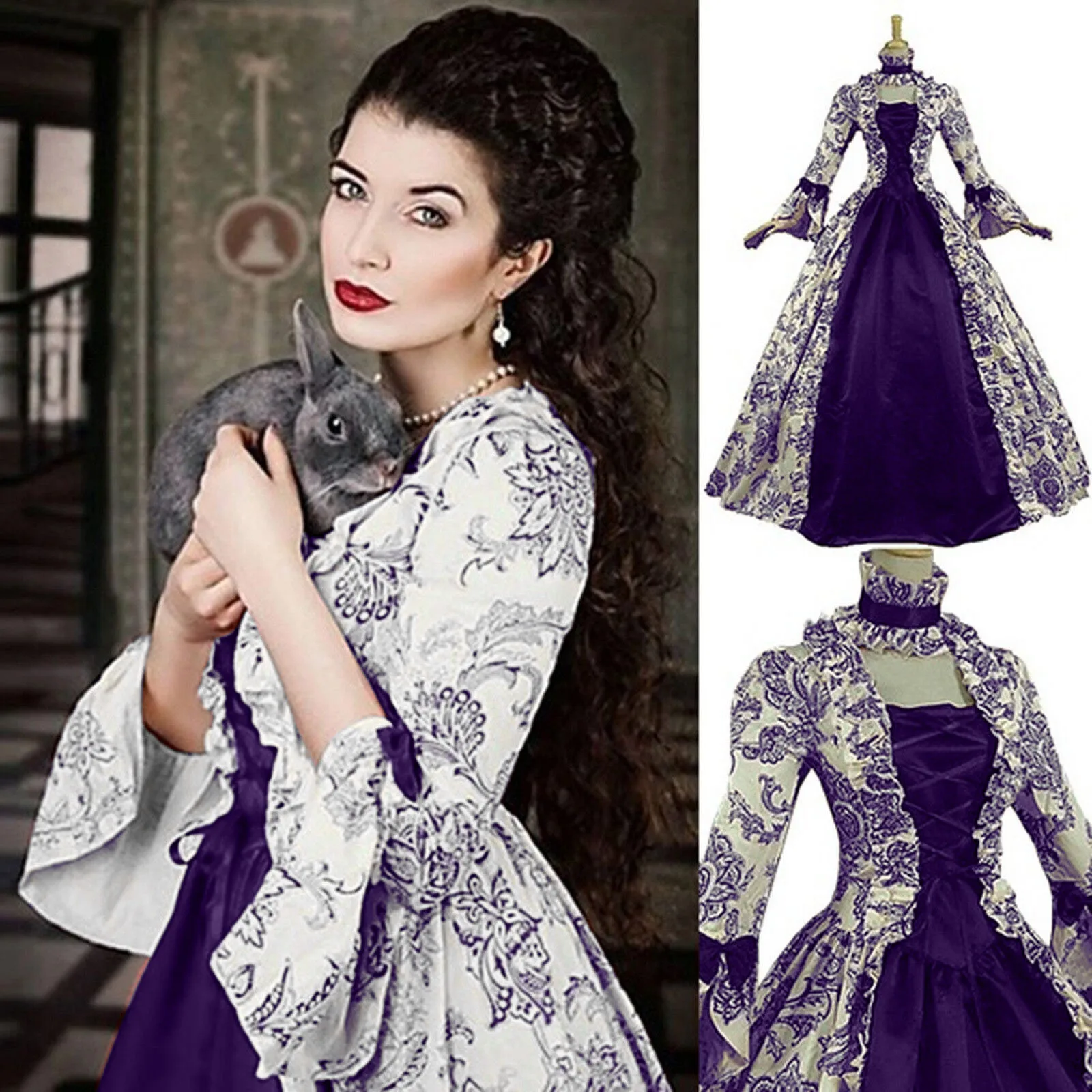 Medieval Flare Sleeve Dresses For Women Renaissance Gothic Vintage Croset Cocktail Party Dress Cosplay Marie Antoinette Robe
