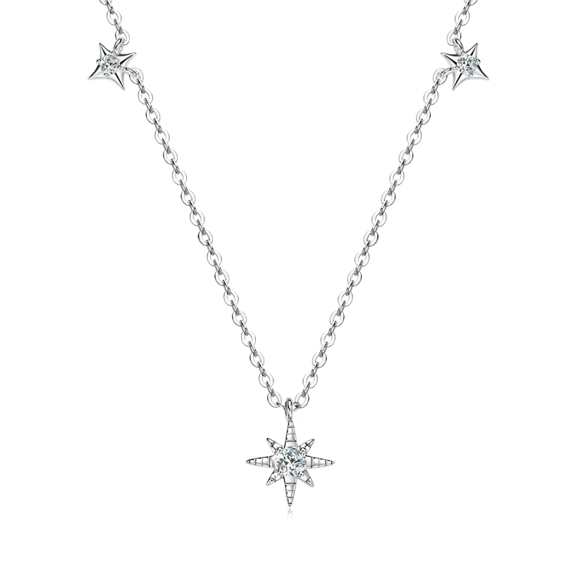 IOGOU Star Pendants 3mm&2mm Round Moissanite Diamond Necklace Authentic 925 Sterling Silver Engagement Jewelry for Women Girls