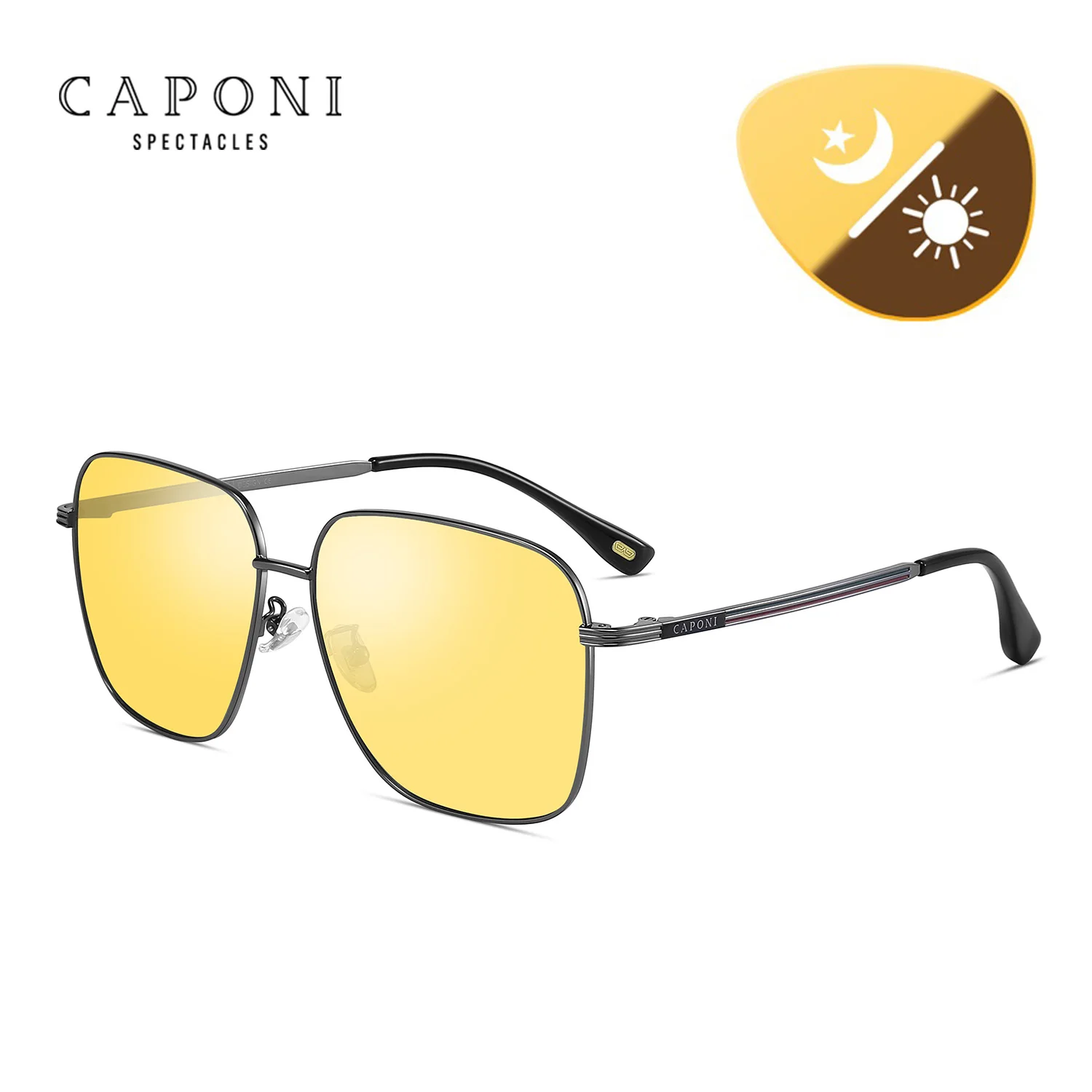 CAPONI Day Night Vision Sunglasses For Men Photochromic Brown Driving Yellow Sun Glasses Original Design UV400 Eyewear BSYS23031