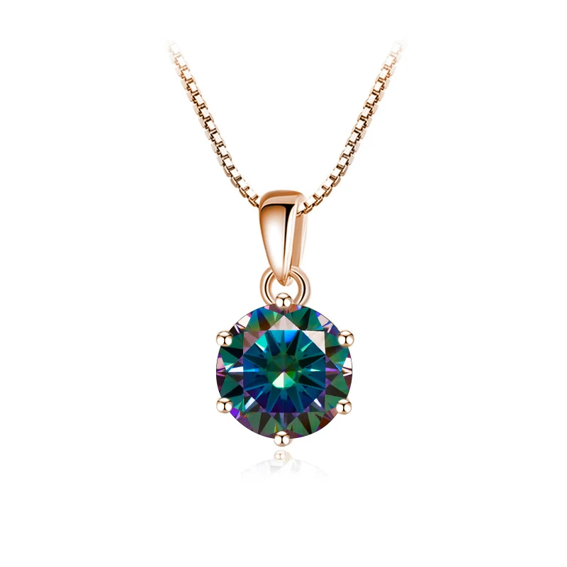 Butterflykiss 6.5mm 1.0 Carat D Moissanite Necklaces Rose Gold Plated Pendant Original Real S925 Silver Chain Jewelry For Women