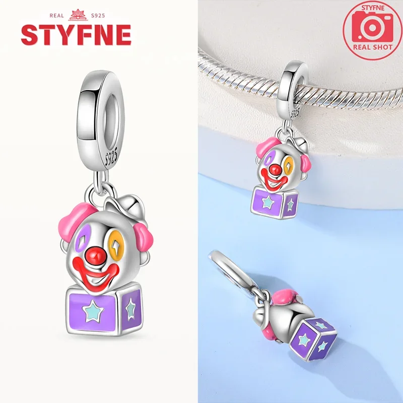 925 Silver Clown Charms Lucky Poker Colorful  Beads Pendant for Original Bracelet Suitable for Women Diy Fine Jewelry Gifts
