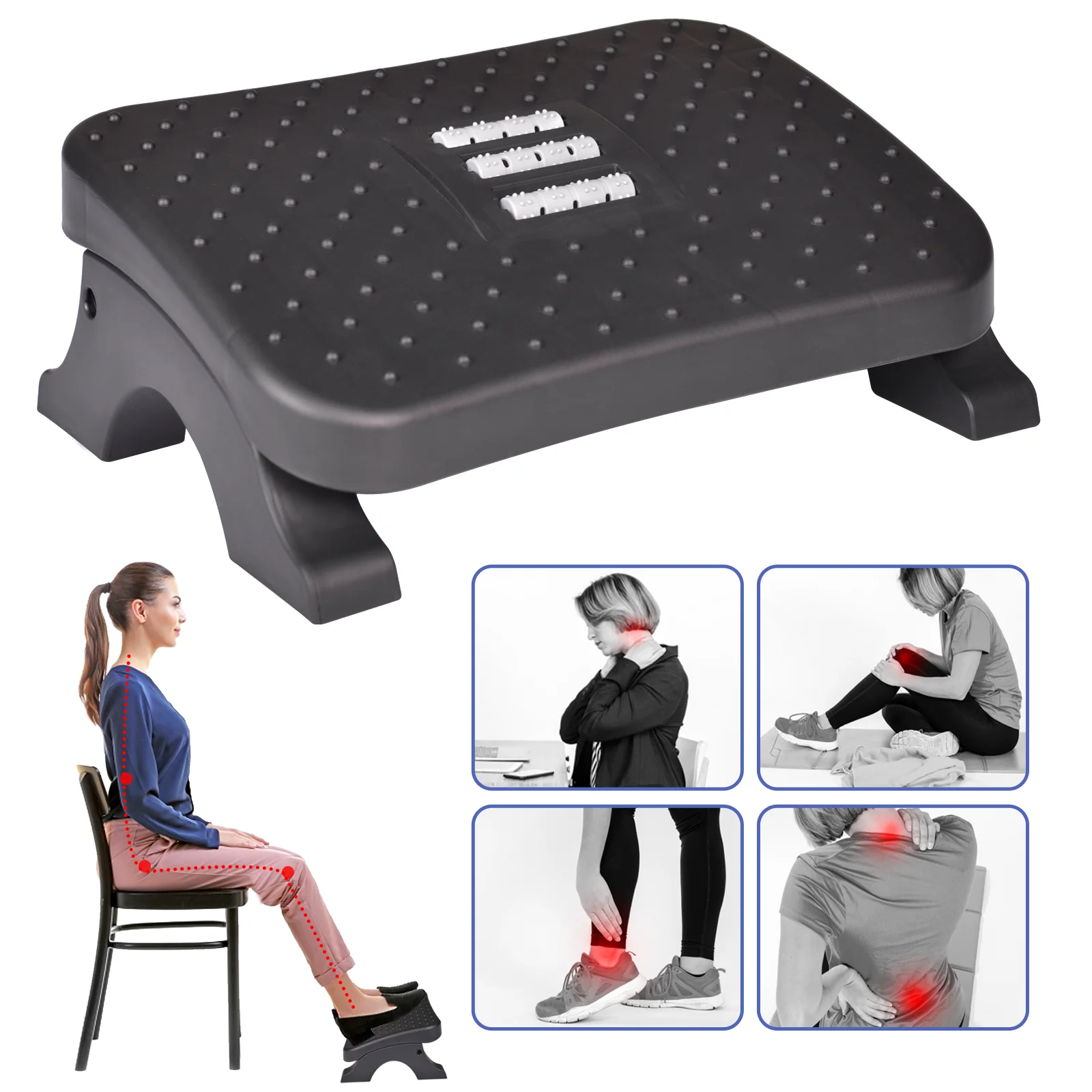 Foot Rest Under Desk at Work Office Ergonomic Footrest for Office Chair with Massage Surface Foot Stool for Home Travel Pressure