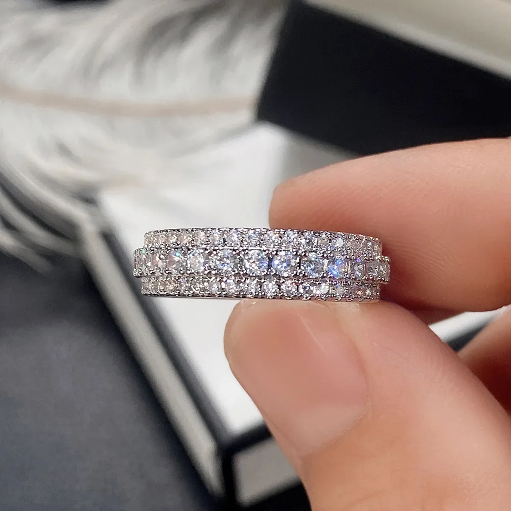 Exaggerated Luxury Unisex Rings for Women Crushed Ice Moissanite Silver 925 Ring Jewelry