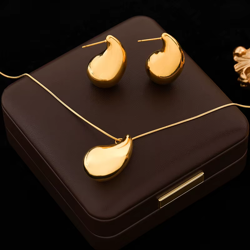 GANEMLY 316L Stainless Steel Glossy Water Drop Pendant Necklace For Women New Trendy Neck Chain Waterproof Jewelry Gift Bijoux